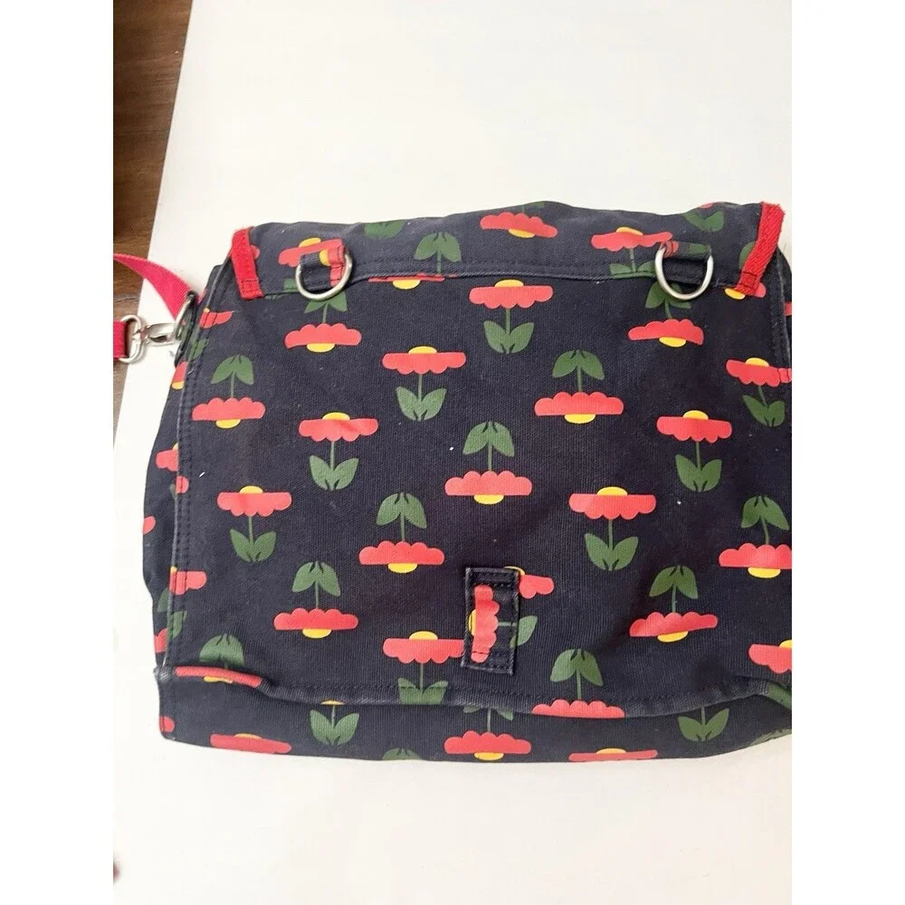 Hanna Andersson Floral Messenger Backpack Book Bag Blue Red Adj Strap School